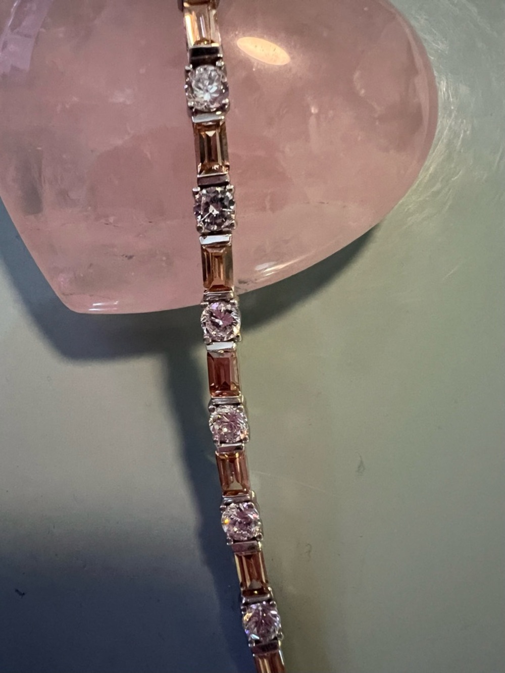 925 Sterling Silver Tennis Bracelet w Emerald Cut Lab Citrine and Lab Stones